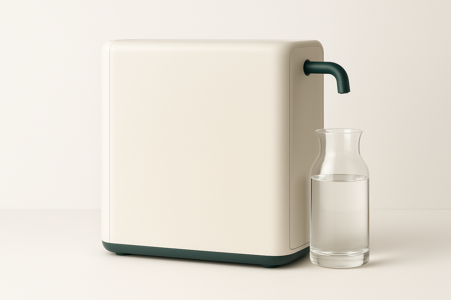 Kelmora Rill C4 countertop reverse osmosis system with 1.2 L glass carafe