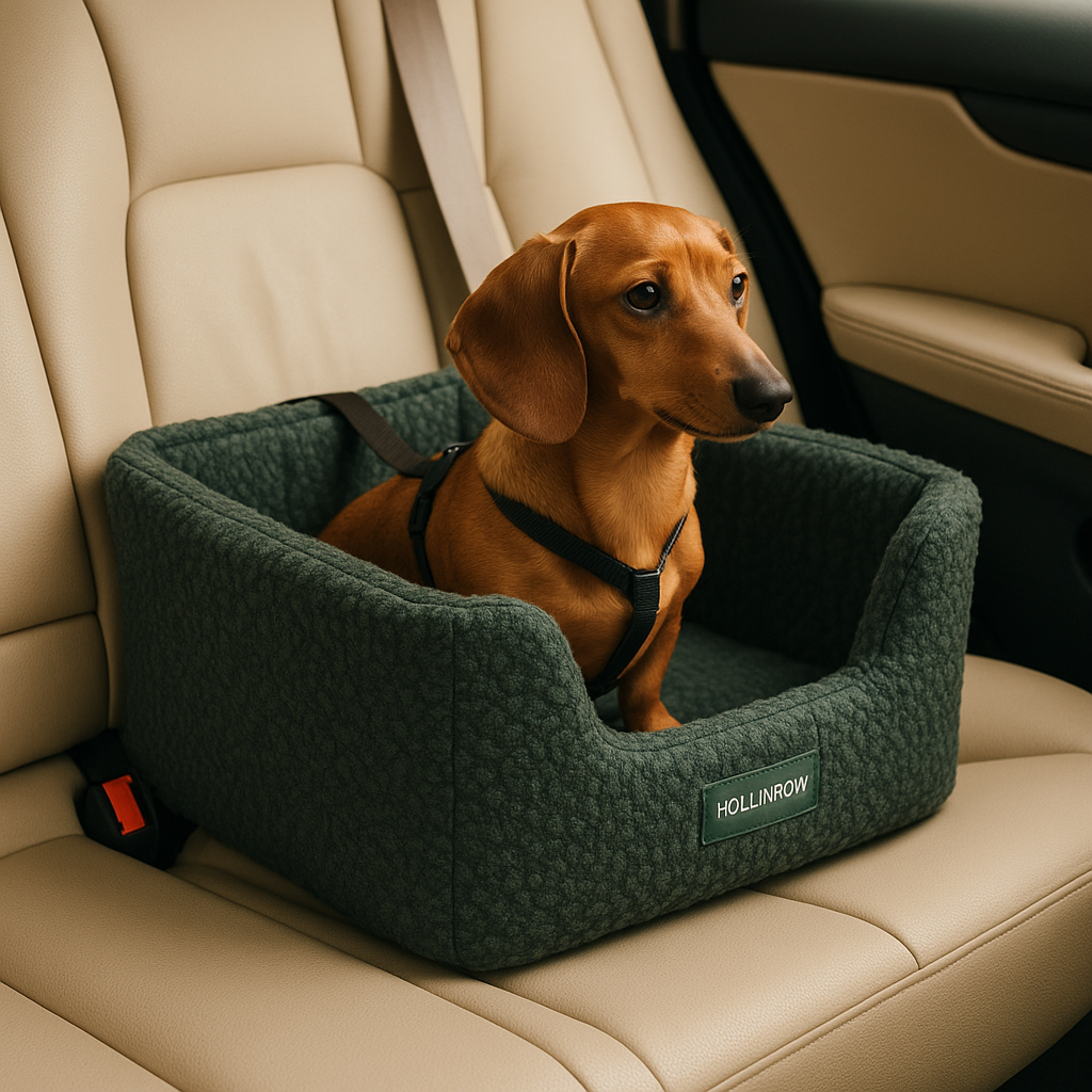 Vehicle shoulder belt routed through the rear guides of the dog car seat