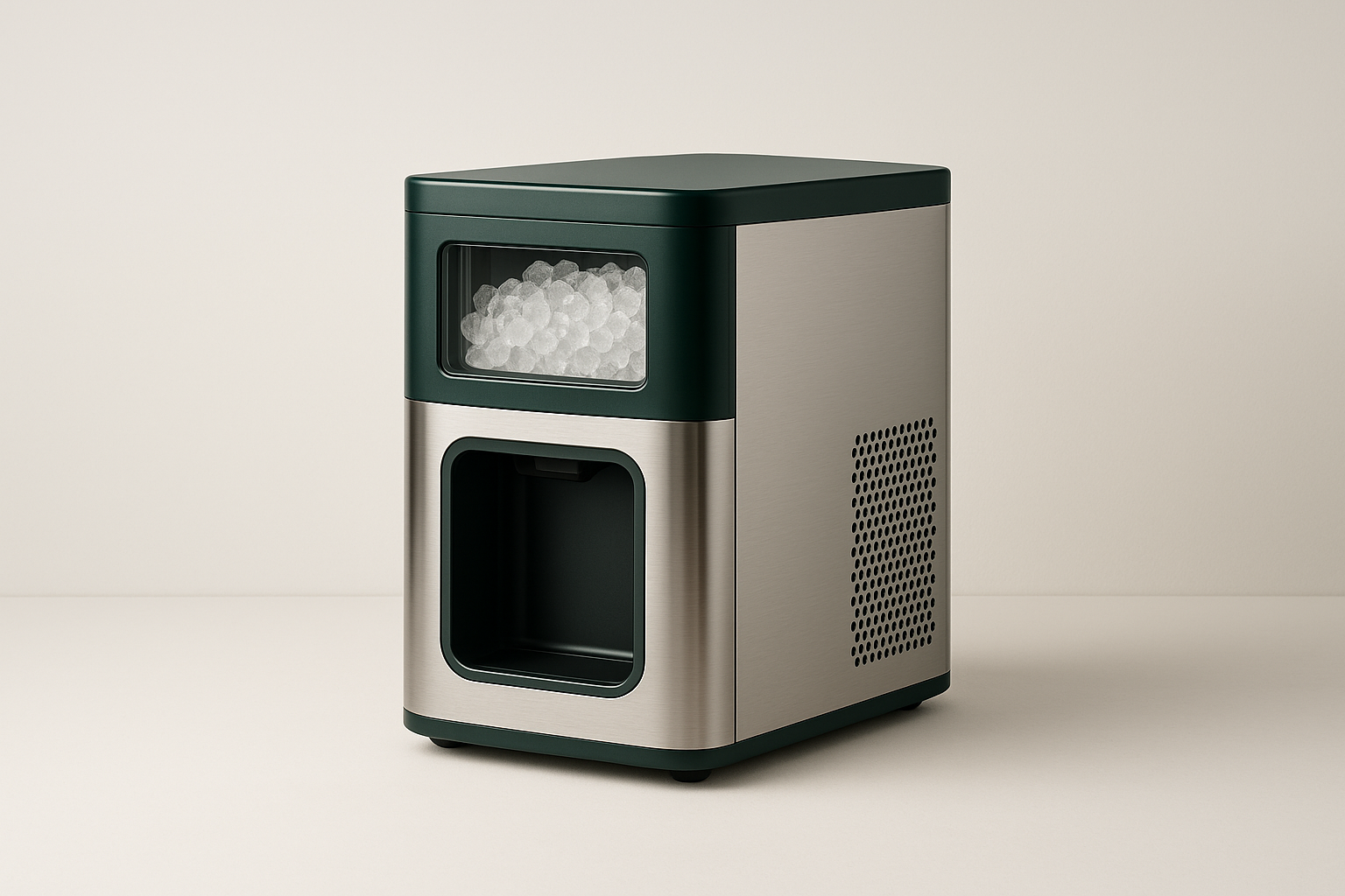 Orvessa Softdrop N1 countertop nugget ice maker in brushed steel