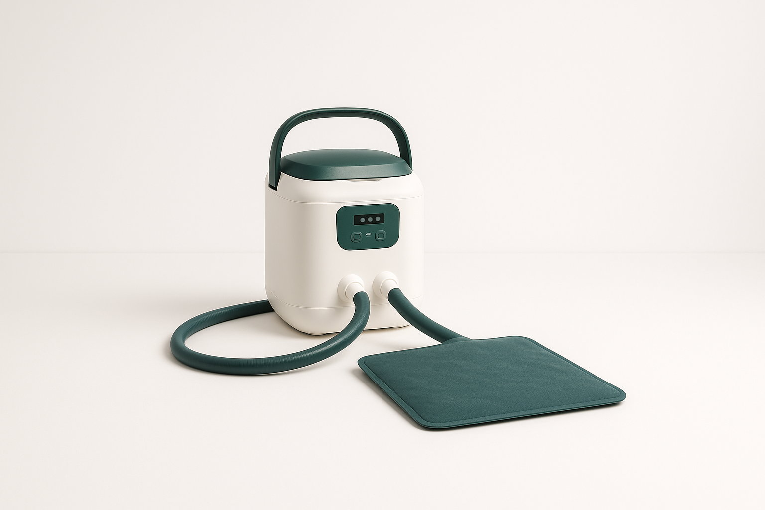 Morrowfen Lowtide 6 cold therapy machine with 6 L reservoir, insulated hose, and joint pad